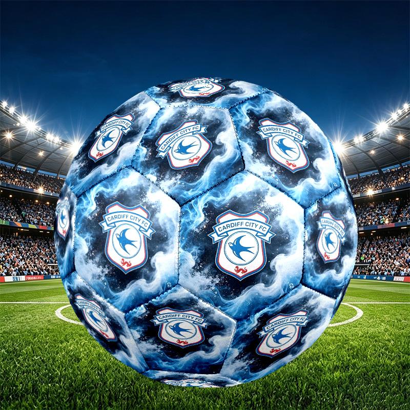 Cardiff City FC Print Size 5 Soccer Ball, PU Wear Resistant Football for Match Training and Daily Practice, Birthday Gift for Soccer Fans