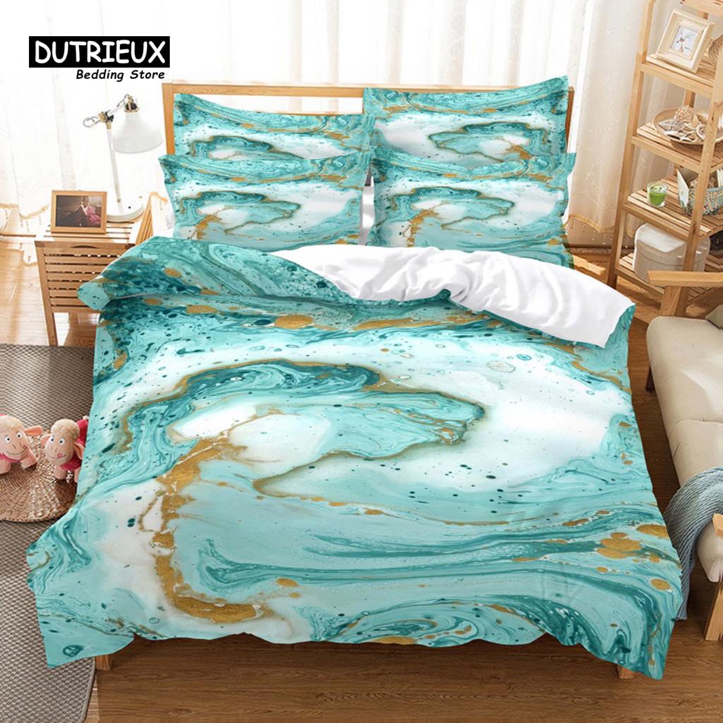 Colored Marble Duvet Cover Set, Fashion Bedding Set, Soft Comfortable Breathable Duvet Cover, For Bedroom Guest Room Decor