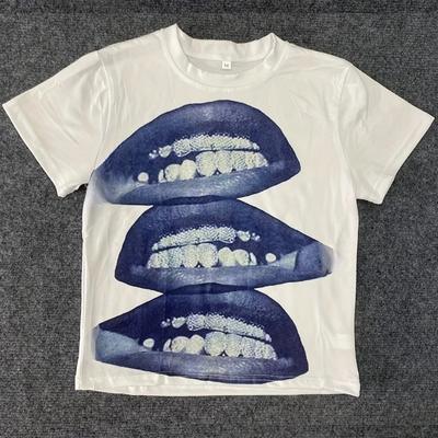 Y2K Retro Tričko s grafickým motivem rtů Americký Streetwear Letní Módní Vzor Krátký Rukáv Horní díly Unisex Muži Ženy