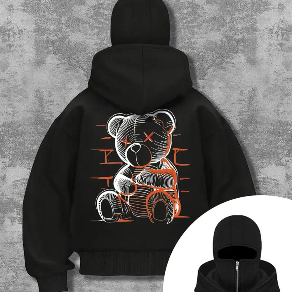 

Мужская уникальная толстовка с принтом букв - Модная черная толстовка на молнии с дизайном с рисунком медведя, с длинными рукавами и ребристыми манжетами, повседневная толстовка XXXL