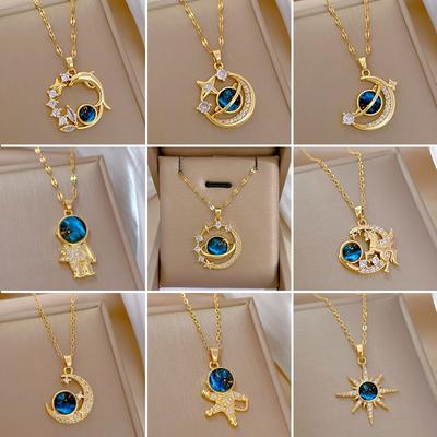 Planet Sternenhimmel Voller Diamanten, Leicht Eingelegtes Design Temperament Funkelndes Halsband Damen, Einfacher Anhänger