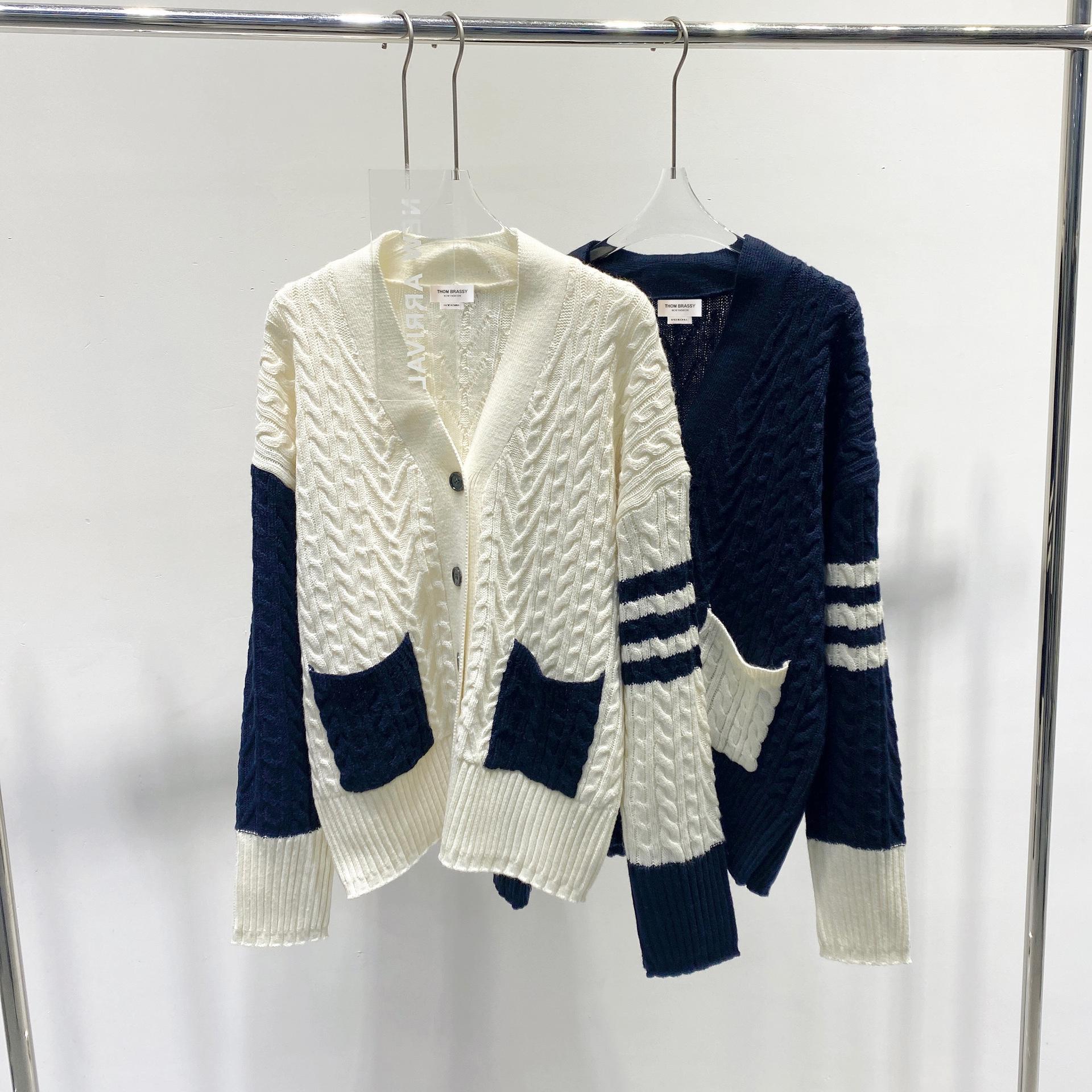 

THOM BRASSY 1615 Color Block Cable Knit Cardigan Medium