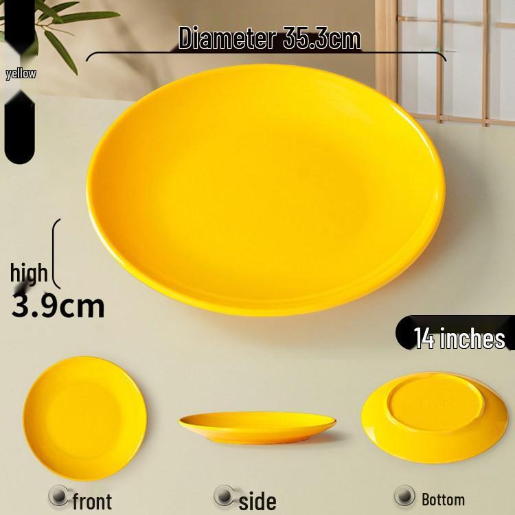 Melamine Round Plate: Porcelain-Look, Two-Color, for Commercial Use In Restaurants and Buffets - Perfect for Fast Food, Rice Bowls, and Cold Dishes.