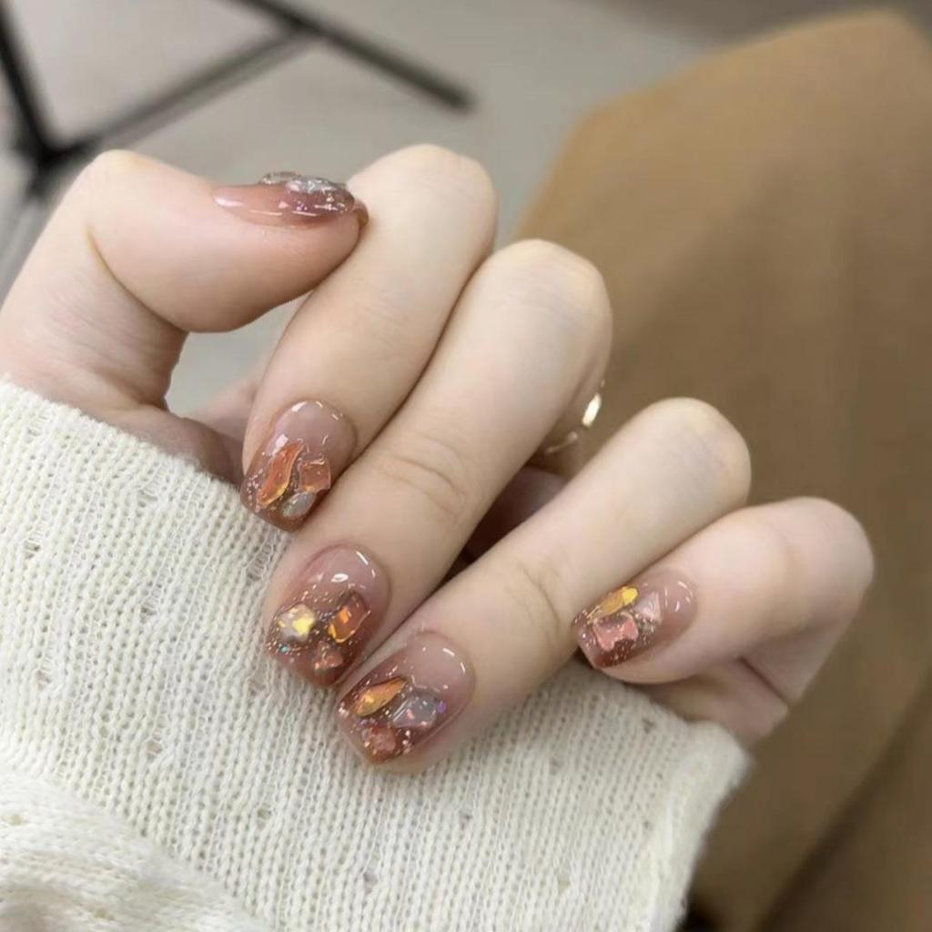 A631 Handmade Aurora Maillard Short Gel Nail Patches