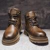 Fashion Autumn Winter Motorcycle Boots Handmade Vintage Mens Walking Shoes Casual Leather Ankle Boots Round Toe Lace-up Outdoor Footwear