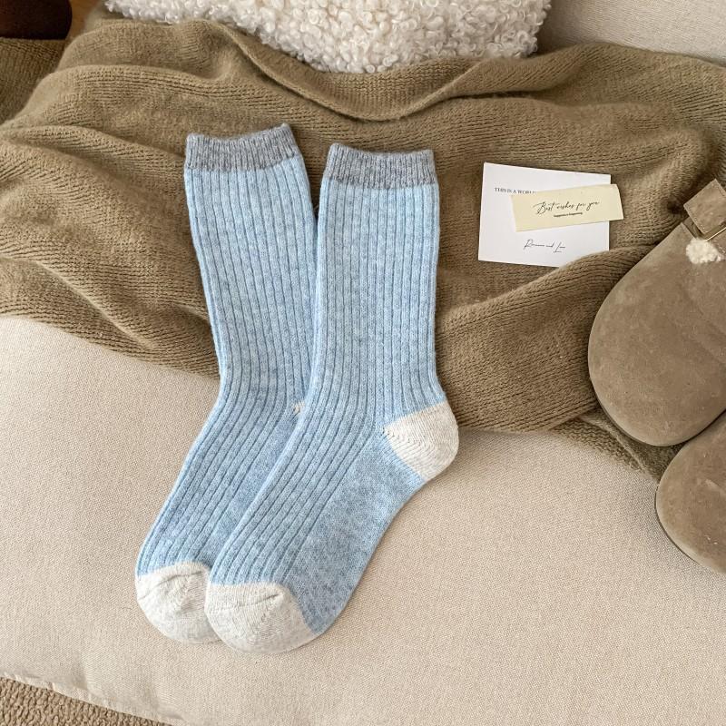 Mittellange Socken für Damen, Verdickte Wollsocken für Herbst und Winter, Unifarbene Damensocken, Bunte Dickgarn-Frotteesocken