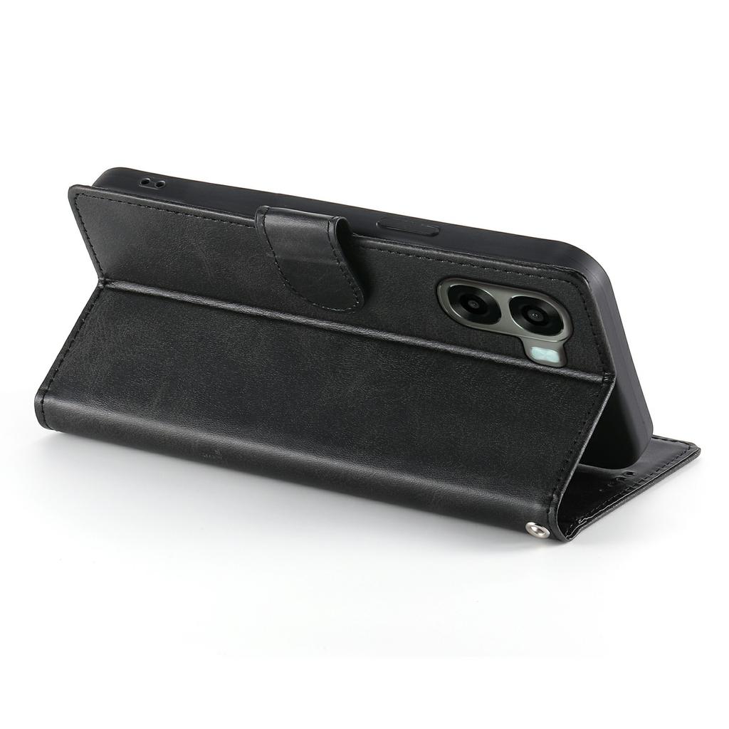 Phone Case For Oppo A6x 5G / A6x 4G Stand Wallet Calf Texture PU Leather Flip Phone Cover with Wrist Strap