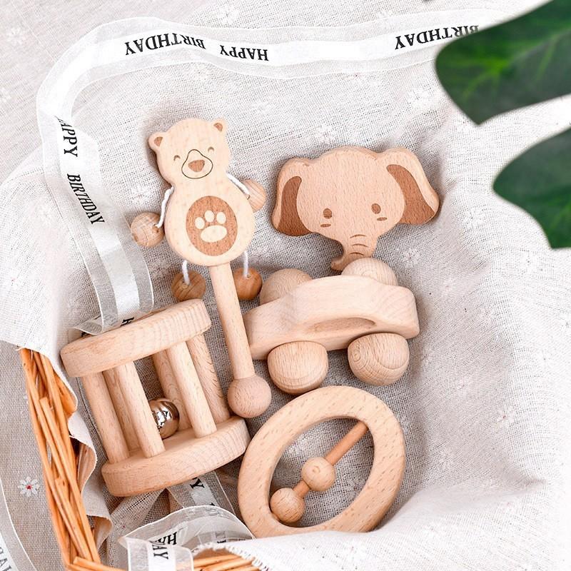 Baby Sensory Touch Soothing Animal Hand Rattle Grinding Stick Grinding Set Exercise Grip Training Parent-child Toy