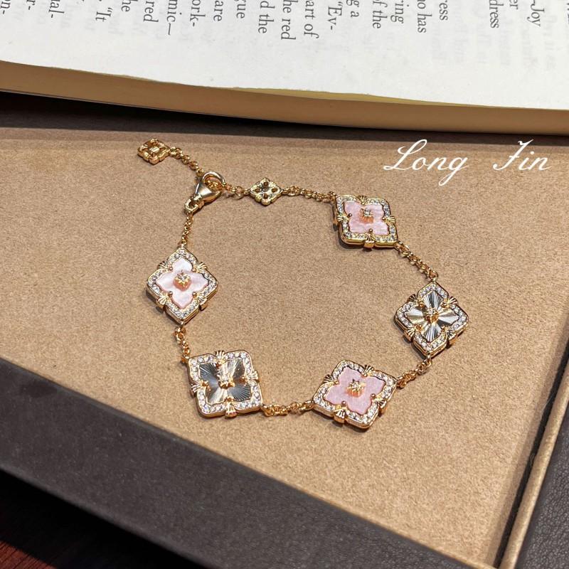 Vintage French Palace Style Peach Gold Plated Four-Leaf Clover Necklace Bracelet Ring Earring Set Women