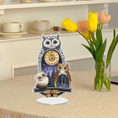Acrylic Special Shape Tree Kitten 5D Diamond Painting Clock Art Craft DIY Crystal Diamond Clock Diamond Art Clock Ornaments Kit