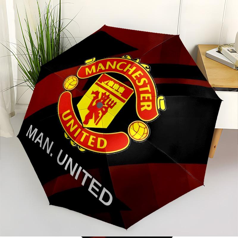 Manchester Football Print Automatic Open Close Umbrella, Portable Foldable Umbrella, for Outdoor Commute Camping Trip, Ideal Birthday Gift