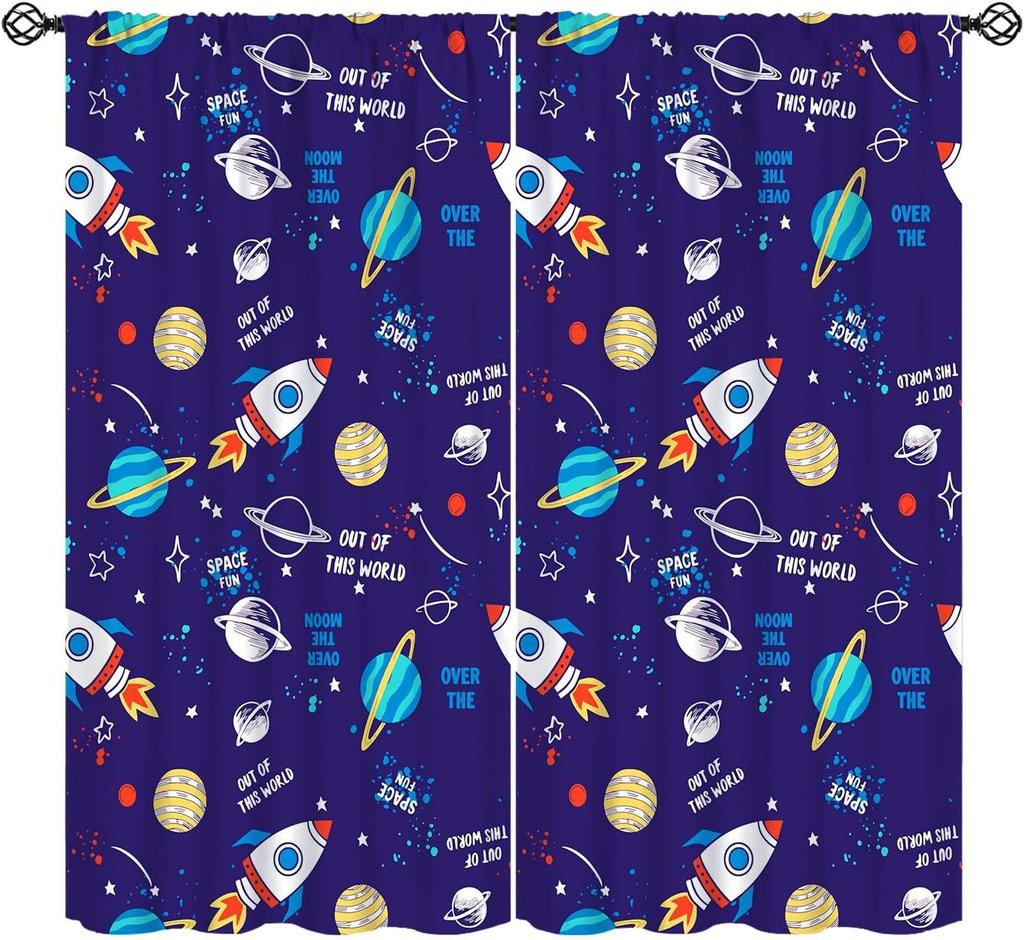 Solar System Window Curtains, Outer Space Space Astronaut Galaxy Window Treatments for Kids Boys Girls Bedroom Living Room