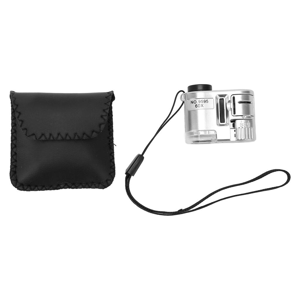 60X Mini Pocket Microscope Magnifier with LED Light Portable Microscope with UV Currency Detecting Lamp for Money