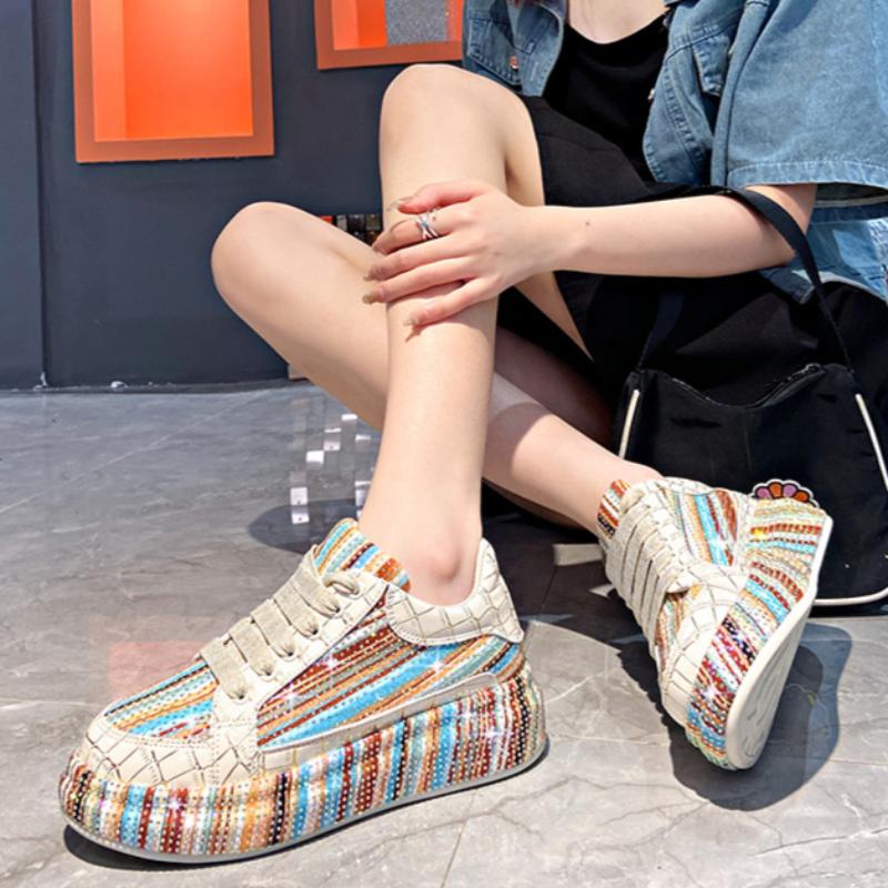 Colorful Starry Sky Rhinestone Sports Shoes for Women Thick Sole Mesh Comfortable Breathable Sports Shoes