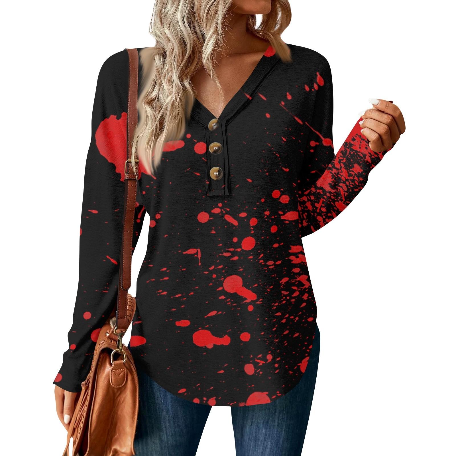 

Женский повседневный пуловер с V-образным вырезом и принтом на пуговицах на Хэллоуин XXL