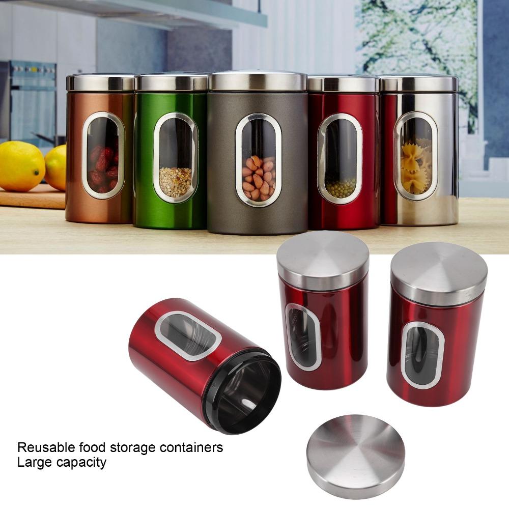 3PCS Set Durable Stainless Steel Containers Metal Storage Containers Home Kitchen