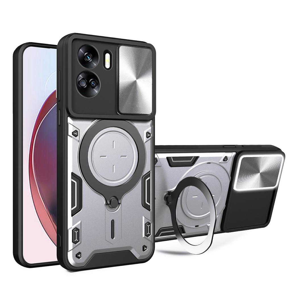 For Honor 90 Lite 5G Case with Slide Camera Cover Rotating Kickstand TPU+PC Phone Shell