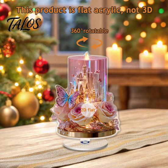 Decorative Rotating Base Acrylic Desktop Ornament, 2D Flat Christmas Santa Snowman Cupcake Plaque with Gift for Home Winter Bookshelf, Mantel,