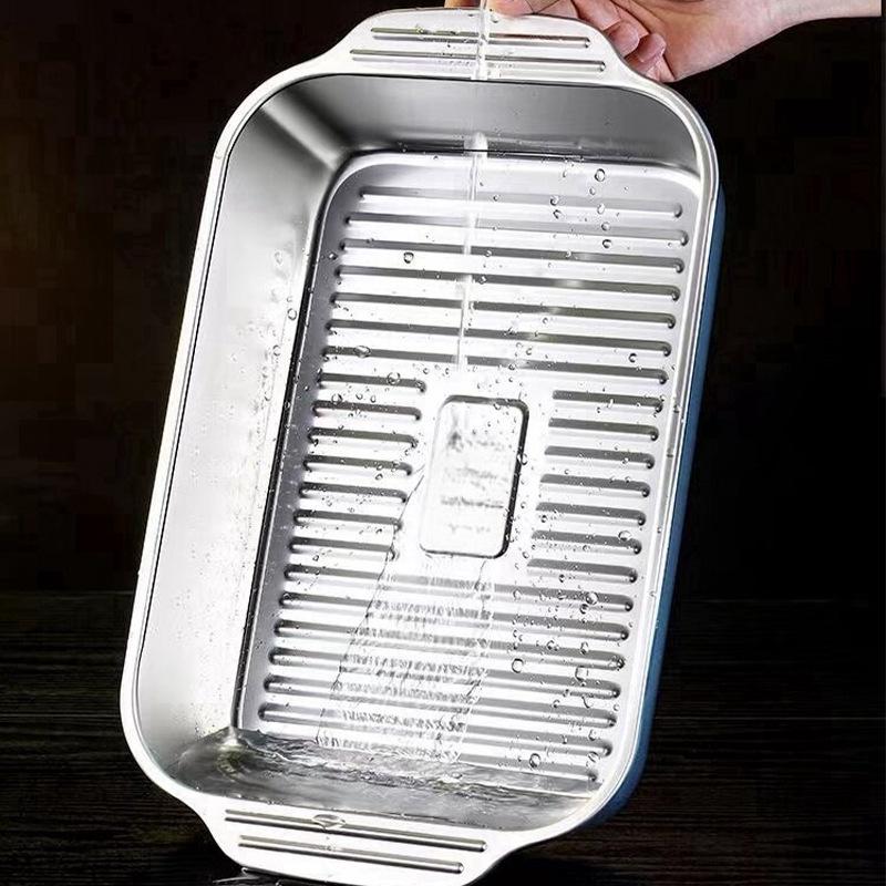 Stainless Steel Grilled Fish and Seafood Pan with Lid and Handle