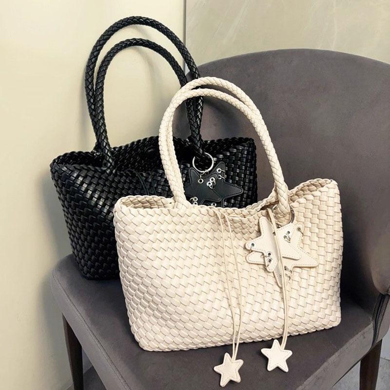 Large-capacity Horizontal Hand-woven Single-shoulder Bag, High-end Vegetable Basket Bag, Casual Tote Bag