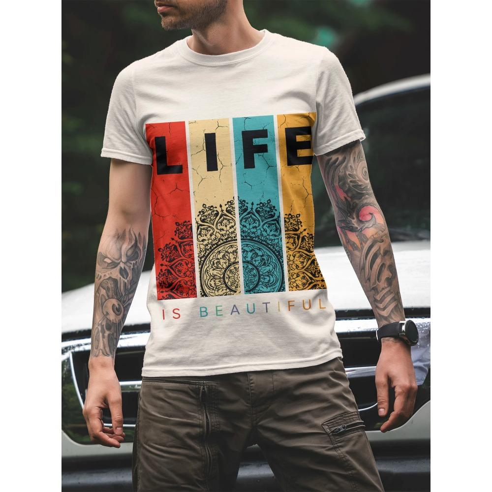 Men's Casual Daily Tshirt for Halloween and The Day of The Dead Theme Humorous Pattern Printed Top Casual Round-neck Top for Men