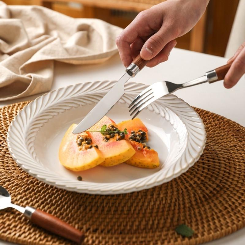 Nerezová jídelní sada Dřevěná rukojeť Nůž Vidlička Lžíce Příbory Kávová Dezertní lžička Restaurace Nádobí Kuchyňské pomůcky