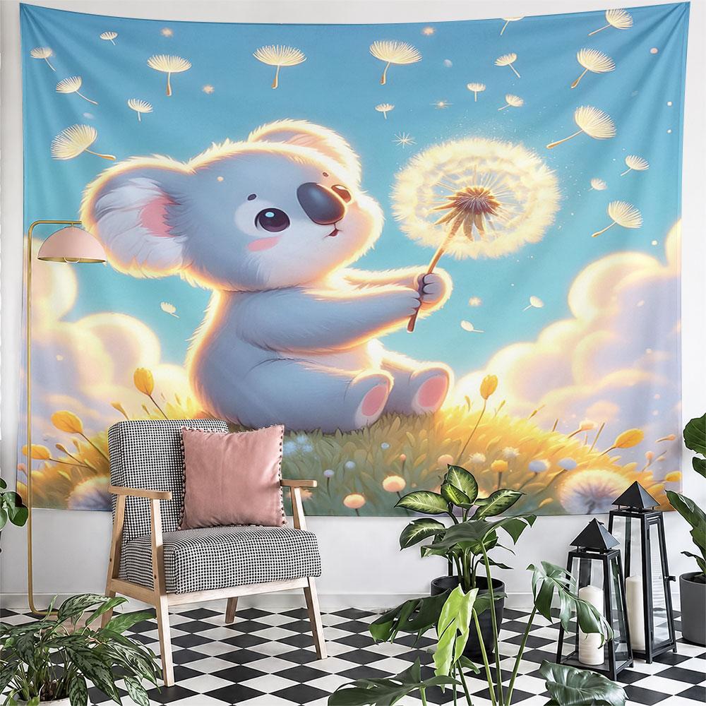 Koala with Dandelion In Peaceful Sky Pattern Wall Hanging Tapestry Decorative Tapestry Home Decor for Bedroom and Living Room