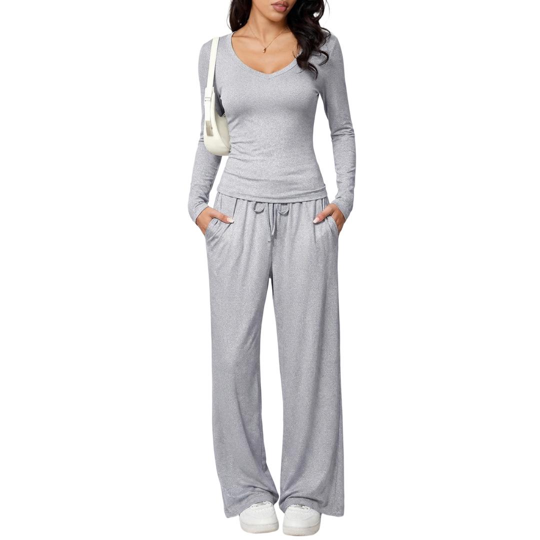 European Women s V-Neck Long Sleeve Suit - Autumn/Winter 2026 Collection M светло-серый