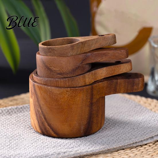 Rustic Kitchen Utensils Wooden Measuring Cups And Spoons Set Coffee Bean Powder Durable Tools Spoon Nested Baking for Accurate Cooking Decor