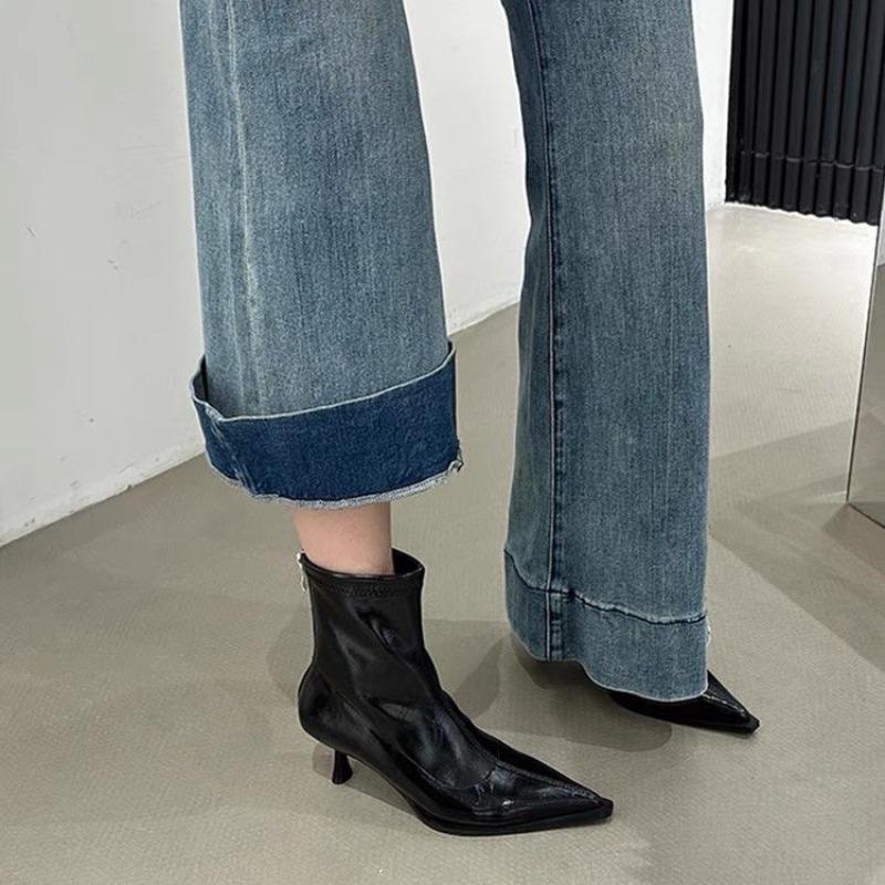 Women's Shoes 2025 High Quality Slip-on Short Barrel Women's Boots Sexy Stiletto Party Boot Women Pointed Toe Solid Shoes Female