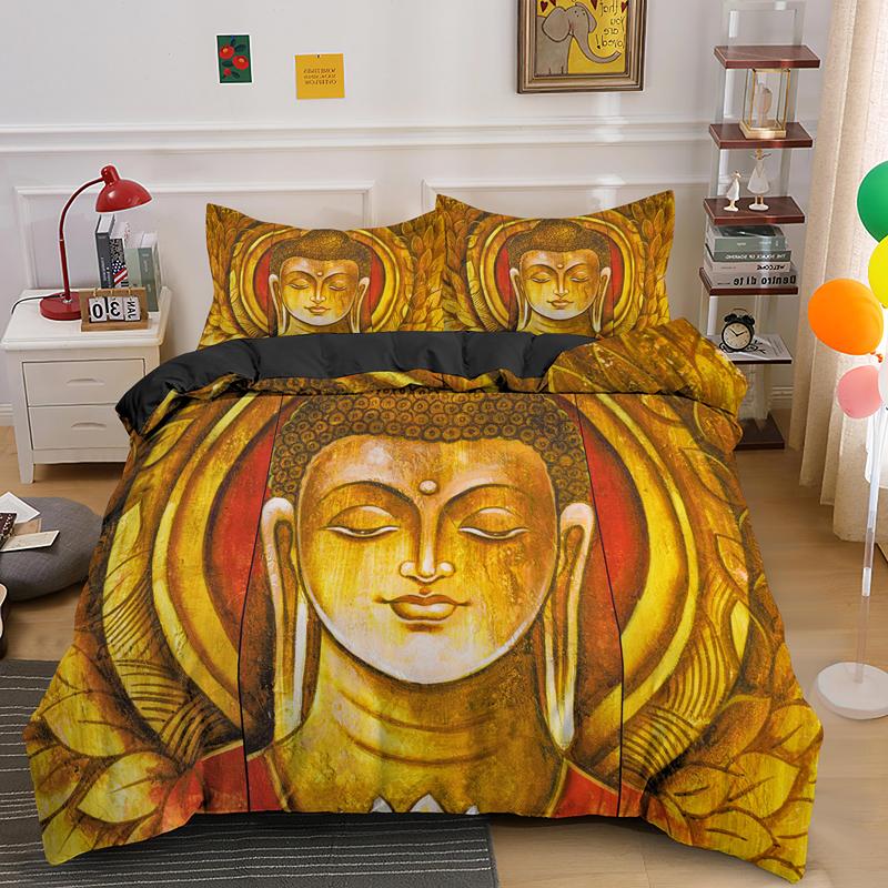 Housse de Couette Bouddha Ensemble de Literie King Queen Pour Garçons Adolescents Adultes Linge de Lit Housse de Couette Taie d'Oreiller Polyester Housse de Couette