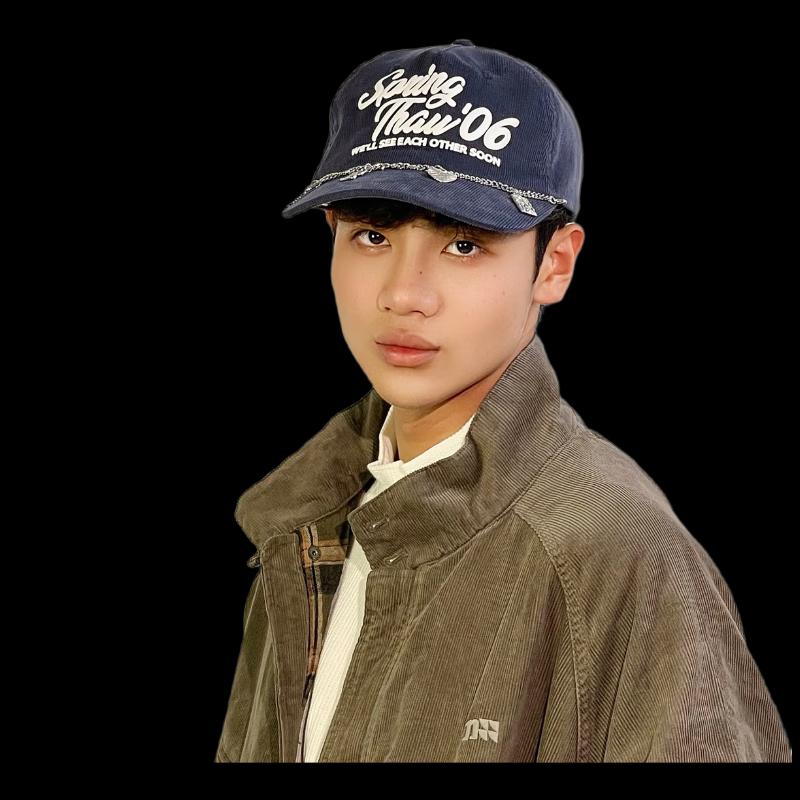 Unisex Corduroy Baseball Cap with Detachable Chain One Size