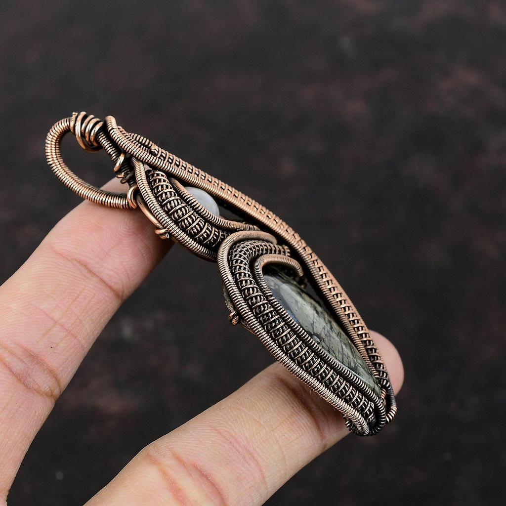 Que Sera Pendant Rainbow Moonstone Pendant Copper Wire Wrapped Pendant Handmade Gemstone Pendant Copper Jewelry For Gift Wire Wrap Jewelry