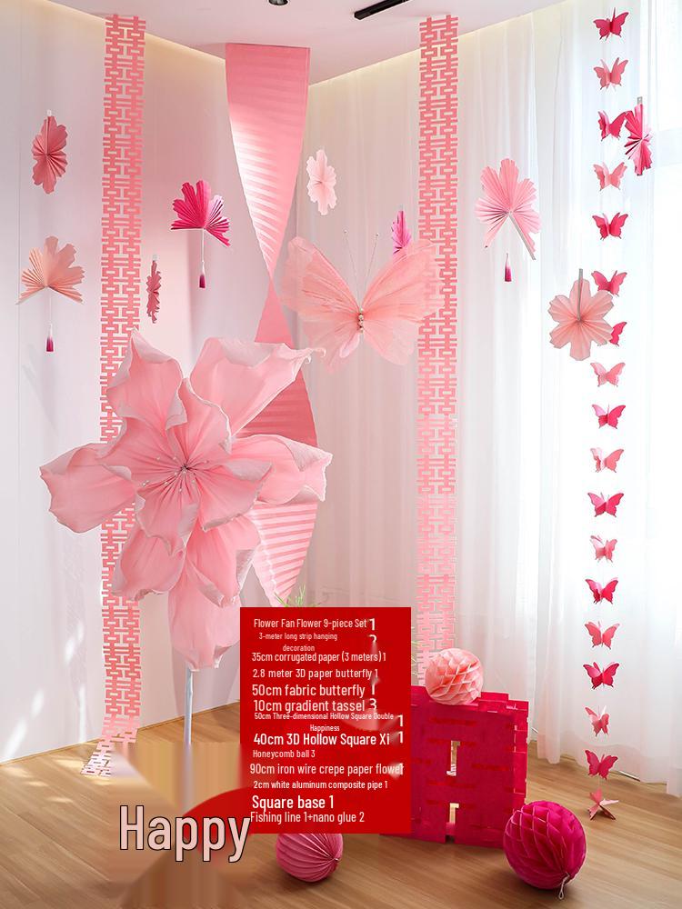 Double Happiness Wedding Room Decor Set: Non-Woven Fabric Papercut for Bride and Groom's Bedroom or Hotel.