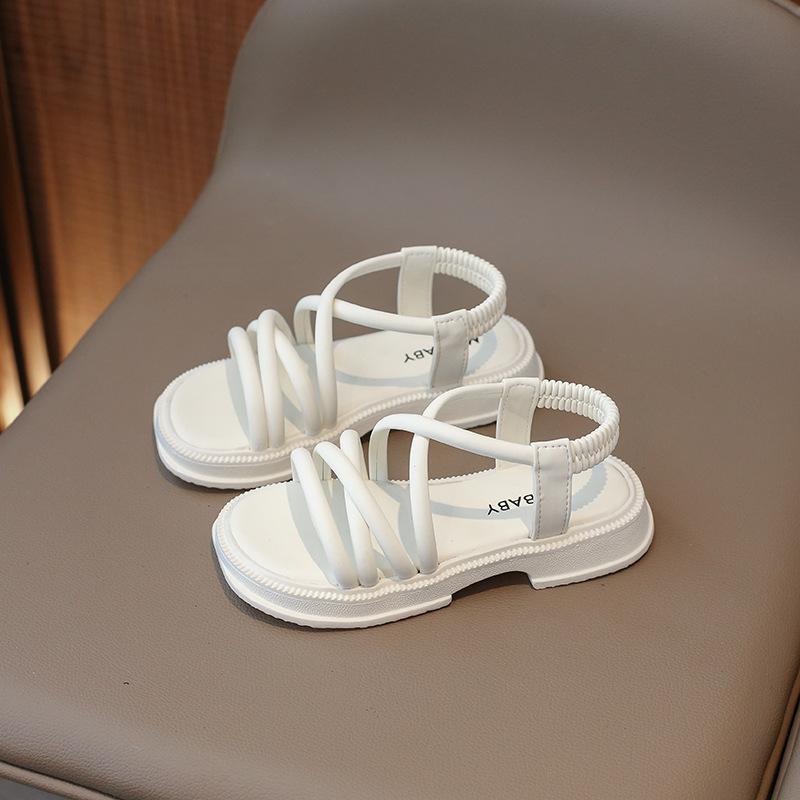 Summer Girls Beach Shoes Versatile Soft Solid Color Non-slip Children Fashion Casual Sandals PU Open-toe Slip-on Breatheable PU
