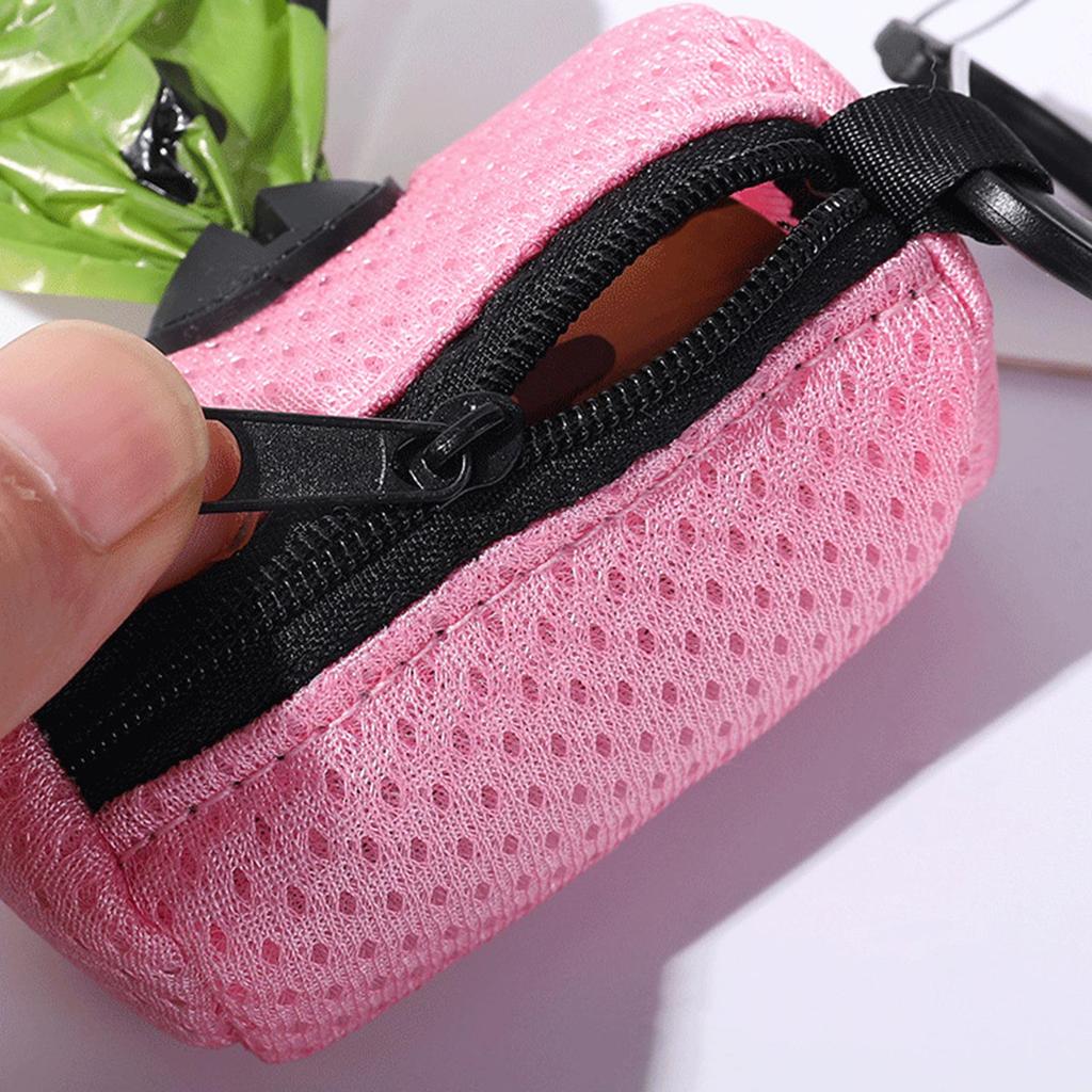 Pet Trash Bag Holder Dogs Poop Bag Dispenser Mesh Fabric Dog Pooper Bag Dispenser with Leash Hook for Outdoor Activity