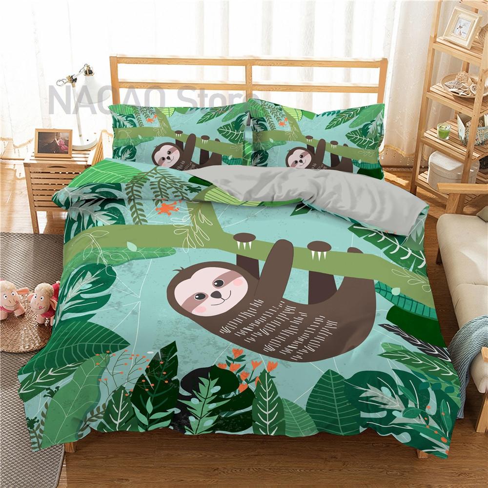 

Cartoon Sloth Bedding Set For Bedroom Home Manga Style Sloth Print Duvet Cover Lazy Sleeping Australian Animal Soft Quilt Cover EU single(135x200cm)