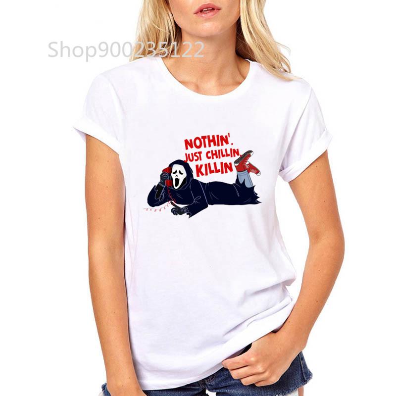 Harajuku T Shirt kobiety drukuj Chillin Killin okropny człowiek gotycki T-Shirt Streetwear letnie czarne topy koszulki Goth hip-hopowa koszulka