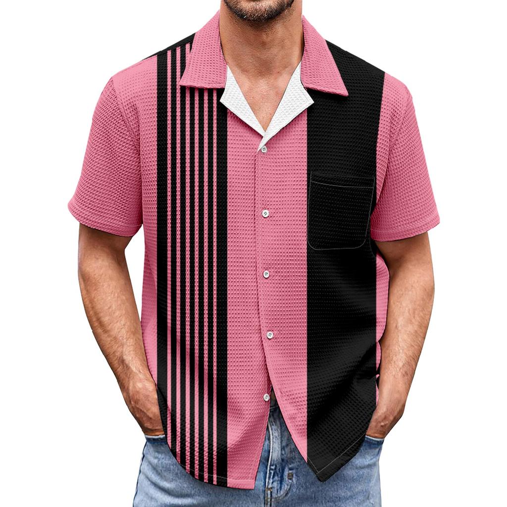 Men's Colorblock Button Pocket Short Sleeve Shirts Men's Casual Fashion Short Sleeve Shirts