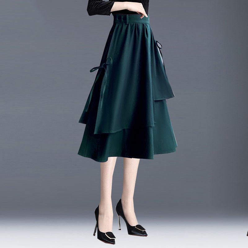 Spring and Autumn Half Length Skirt Women's A-line Skirt High Waist Package Hip Commuting Medium Length Skirt