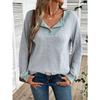 Womens Color Block V Neck Loose Long Sleeve Knit Sweater