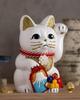 Lucky Cat Mount Fuji Left Paw Raised Ceramic Lucky Cat Fujiyama Auspicious Feng Shui Ornament Offering Box (M-SIZE White) / _ Maneki-neko (fj_M White)