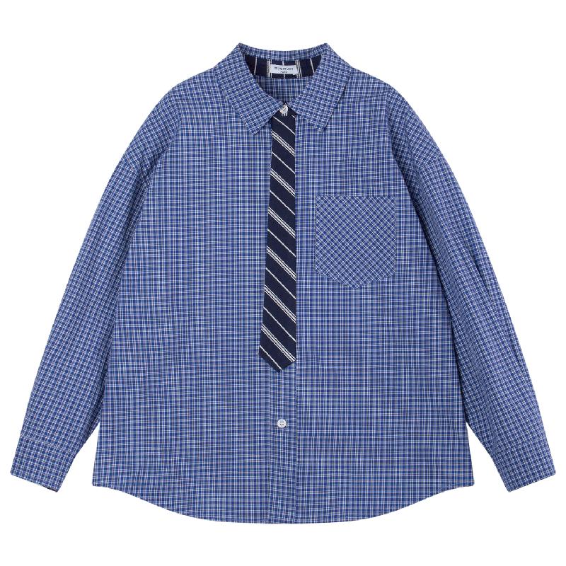 

Mucmukn Kids Blue Plaid Tie-Layered Shirt 110