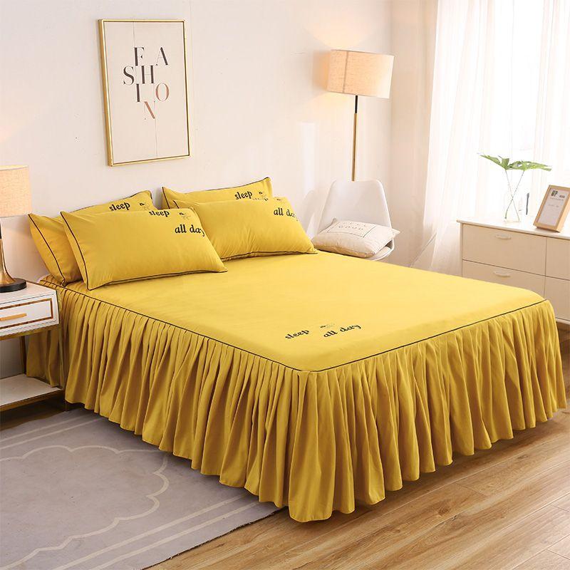 Bedsheet Bed Skirt Bedspread Non-slip Mattress Cover Bedding Bed Skirt Solid Home Hotel Bed Skirt Mattress Protector Cover