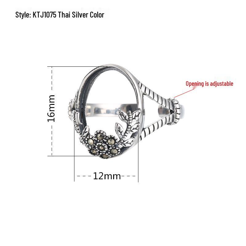 

Винтажная оправа для кольца из стерлингового серебра 925 пробы в виде цветка для янтаря, женский дизайн из тайского серебра 11*14