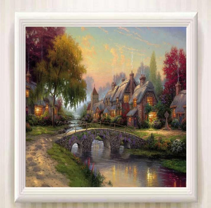 Elegant Cobblestone Bridge Wall Decor Exquisite Landscape Oil Painting Print On Canvas
