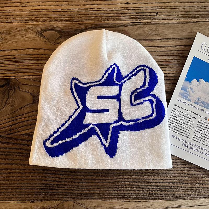 Pattern Sc Alphabet Acrylic Beanie Knit Hat Unisex Warm Hat For Outdoor Use