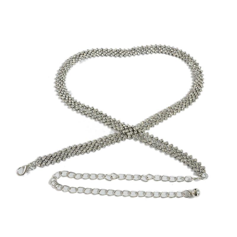 Casual belt metal rhinestone inlaid chain waist chain women's matching skirt diamond belt girdle
