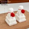 Town House Cement Stone Lion Pair - Mini Mythical Door-Guard Ornaments for New Year