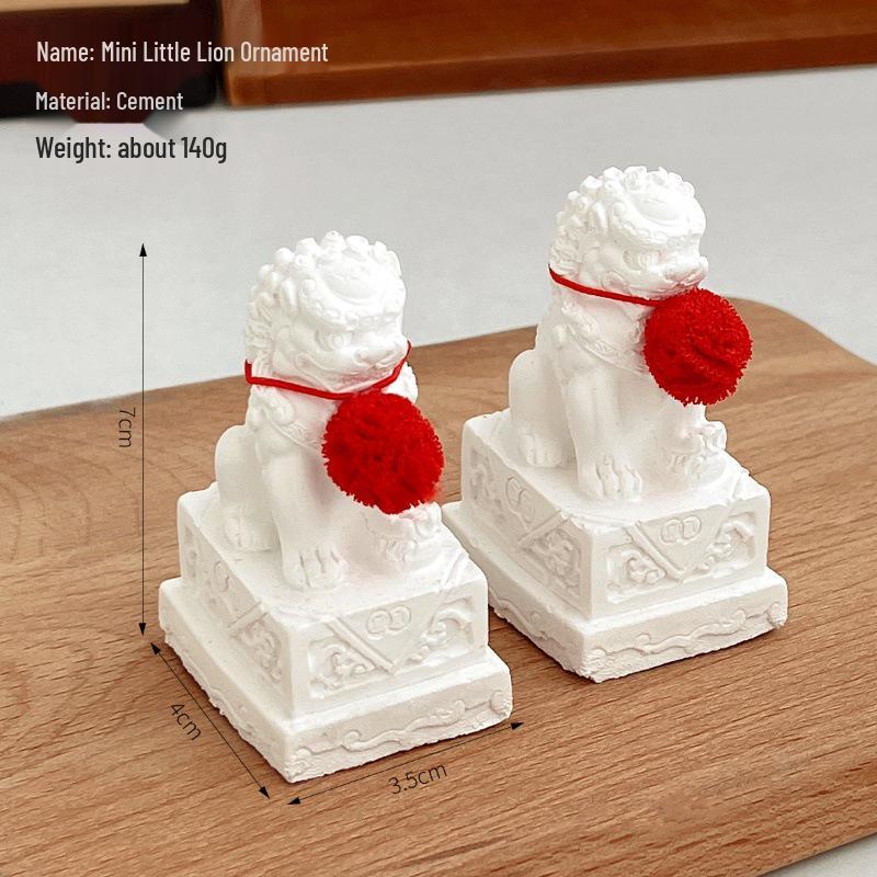 Town House Cement Stone Lion Pair - Mini Mythical Door-Guard Ornaments for New Year